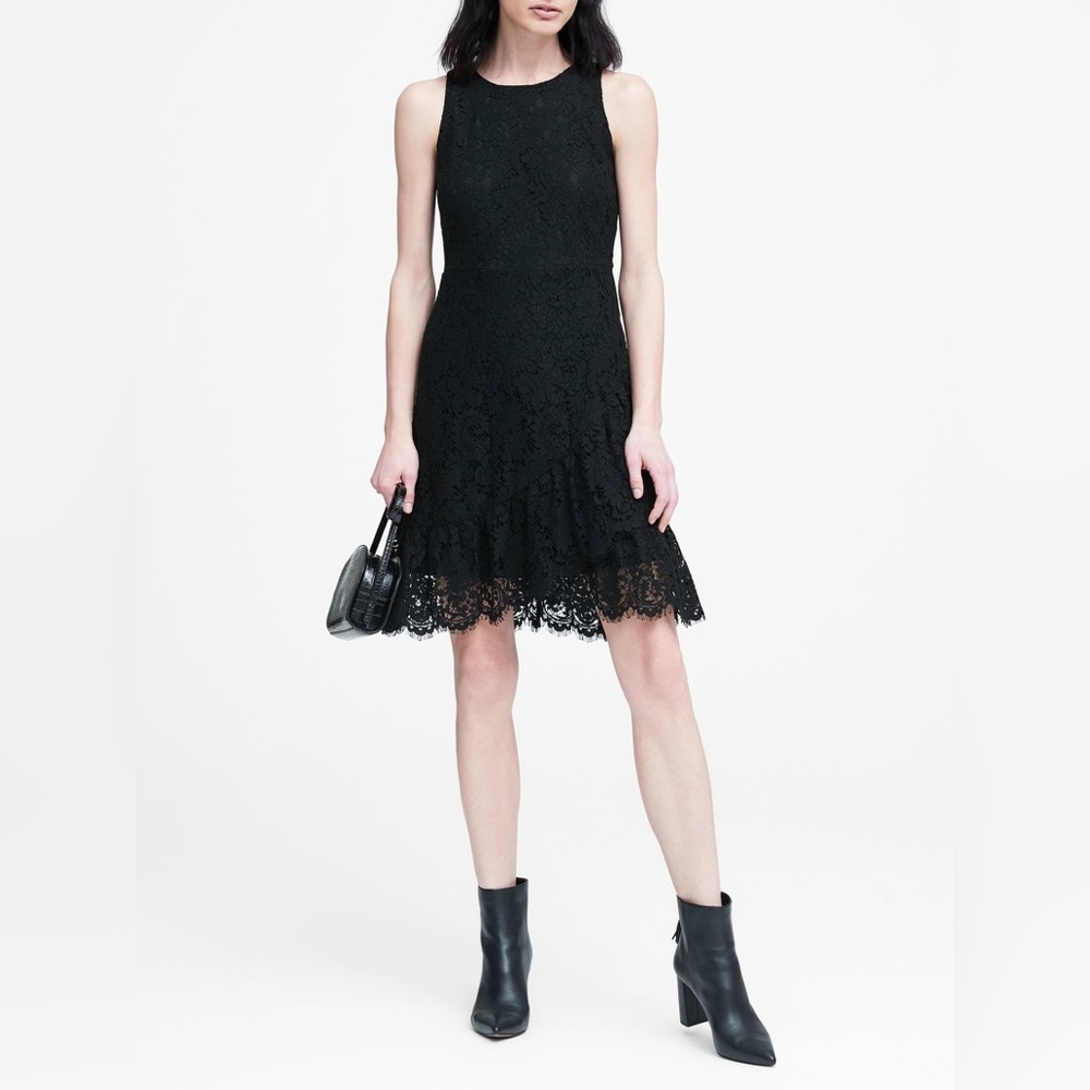 BANANA REPUBLIC Sleeveless Black Lace Ruffle Wrap Racerback Dress | Size 6